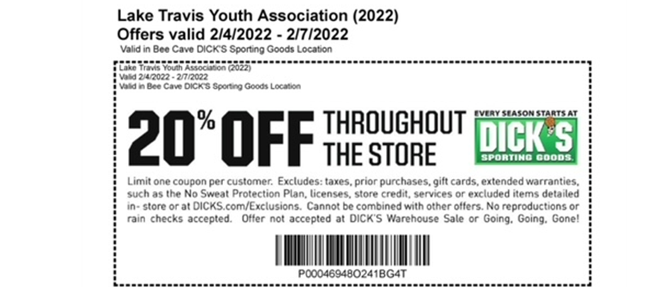Almost Time for LTYA to Save at DICK'S - FEB 4-7, 2022